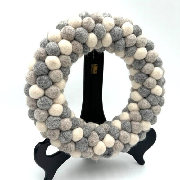 Trader Joe’s Gray Ivory Handcrafted Felted Wool Wreath 9” gray white Made In Nep - Picture 6 of 10